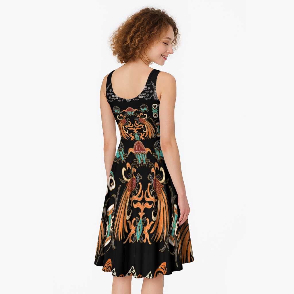 Black Batik Papua-inspired Pattern Midi Dress LT9 - Polynesian Pride