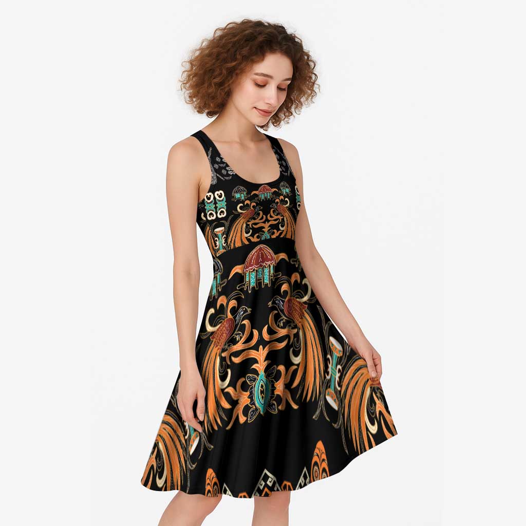 Black Batik Papua-inspired Pattern Midi Dress LT9 - Polynesian Pride