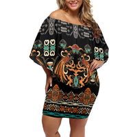 Black Batik Papua-inspired Pattern Off Shoulder Short Dress LT9 Women Black - Polynesian Pride