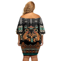 Black Batik Papua-inspired Pattern Off Shoulder Short Dress LT9 - Polynesian Pride