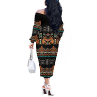 Black Batik Papua-inspired Pattern Off The Shoulder Long Sleeve Dress LT9 - Polynesian Pride