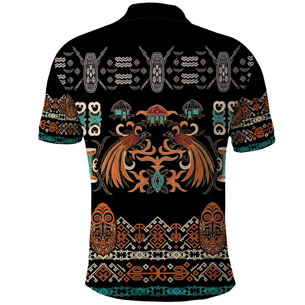 Black Batik Papua-inspired Pattern Polo Shirt LT9 - Polynesian Pride