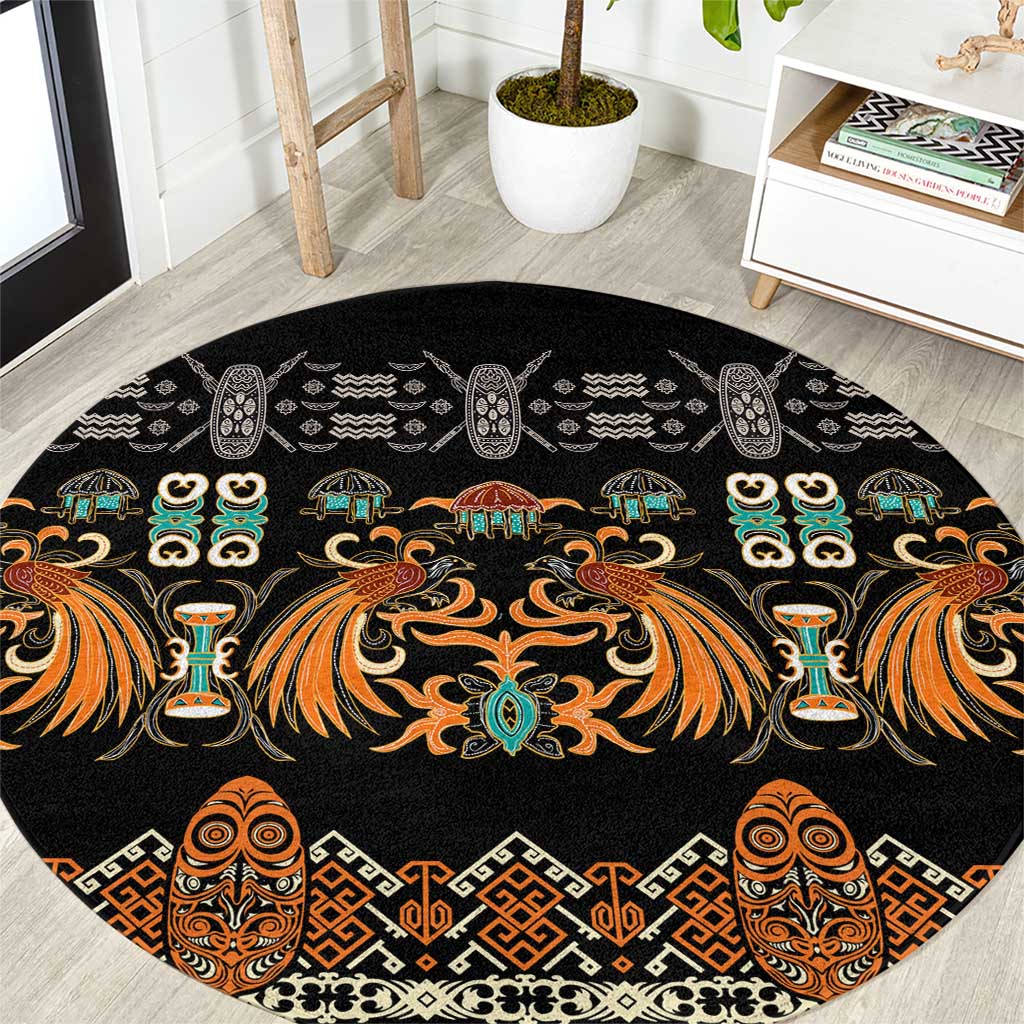 Black Batik Papua-inspired Pattern Round Carpet LT9 Black - Polynesian Pride