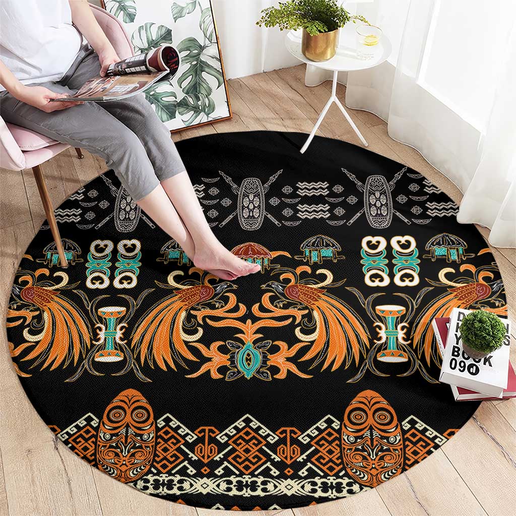 Black Batik Papua-inspired Pattern Round Carpet LT9 - Polynesian Pride