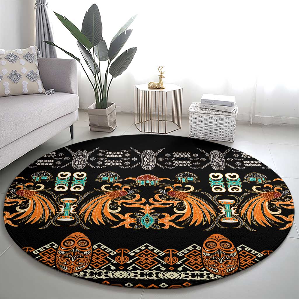 Black Batik Papua-inspired Pattern Round Carpet LT9 - Polynesian Pride