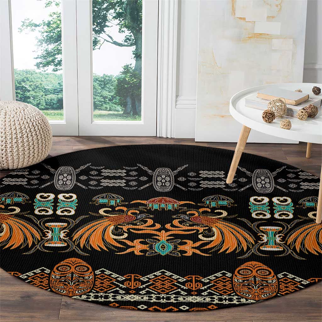 Black Batik Papua-inspired Pattern Round Carpet LT9 - Polynesian Pride