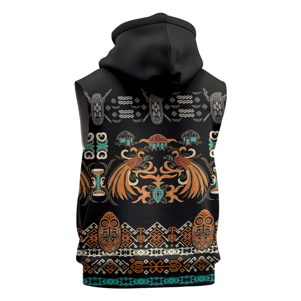 Black Batik Papua-inspired Pattern Sleeveless Zip Hoodie LT9 - Polynesian Pride