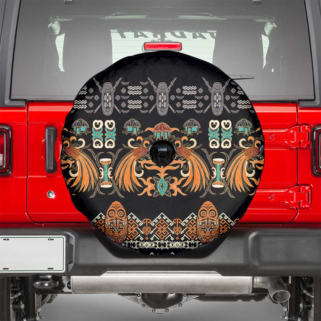 Black Batik Papua-inspired Pattern Spare Tire Cover LT9 - Polynesian Pride