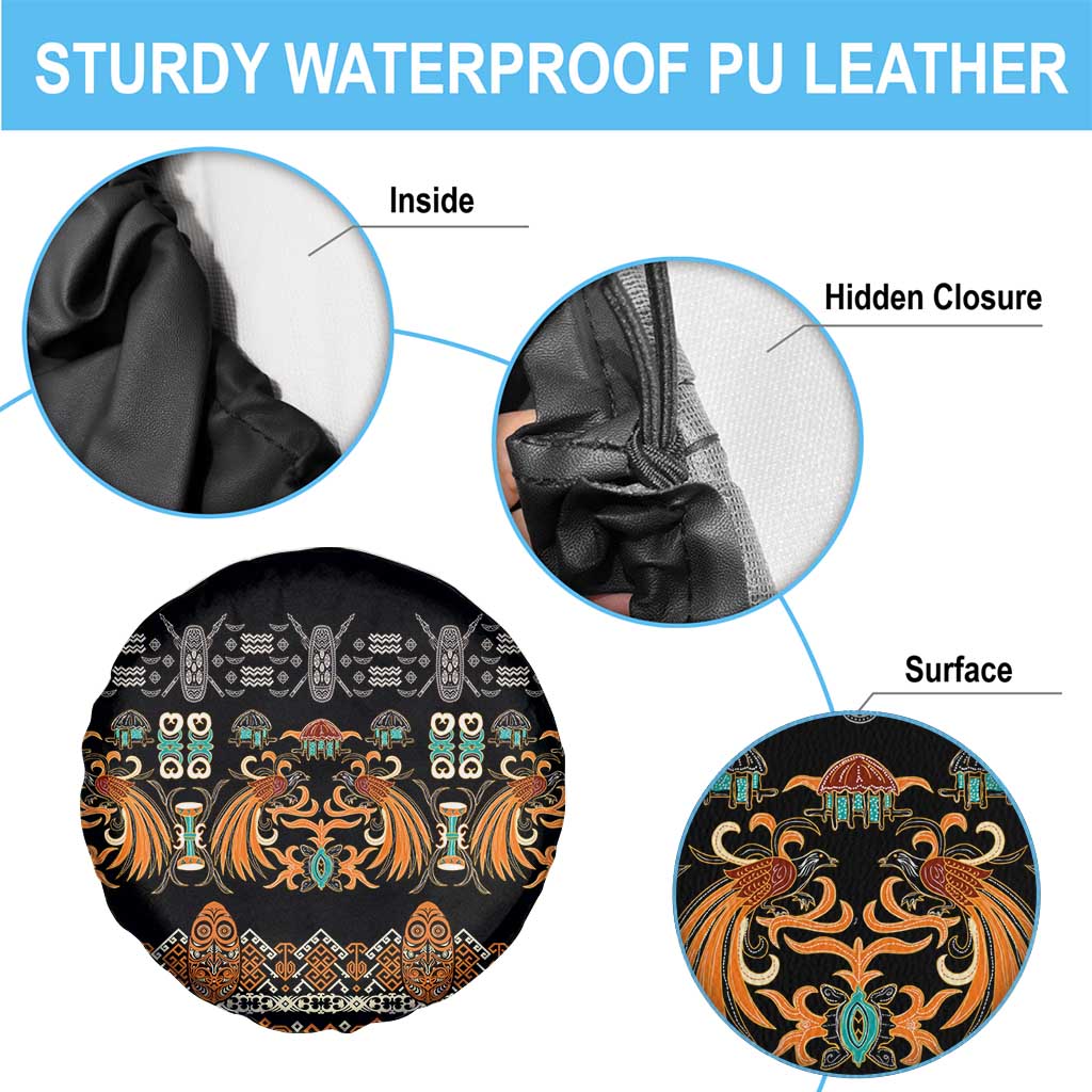 Black Batik Papua-inspired Pattern Spare Tire Cover LT9 - Polynesian Pride