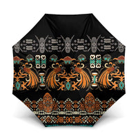 Black Batik Papua-inspired Pattern Umbrella LT9 One Size Folded 11.42 inch Opened Diameter 37.4 inch Black - Polynesian Pride