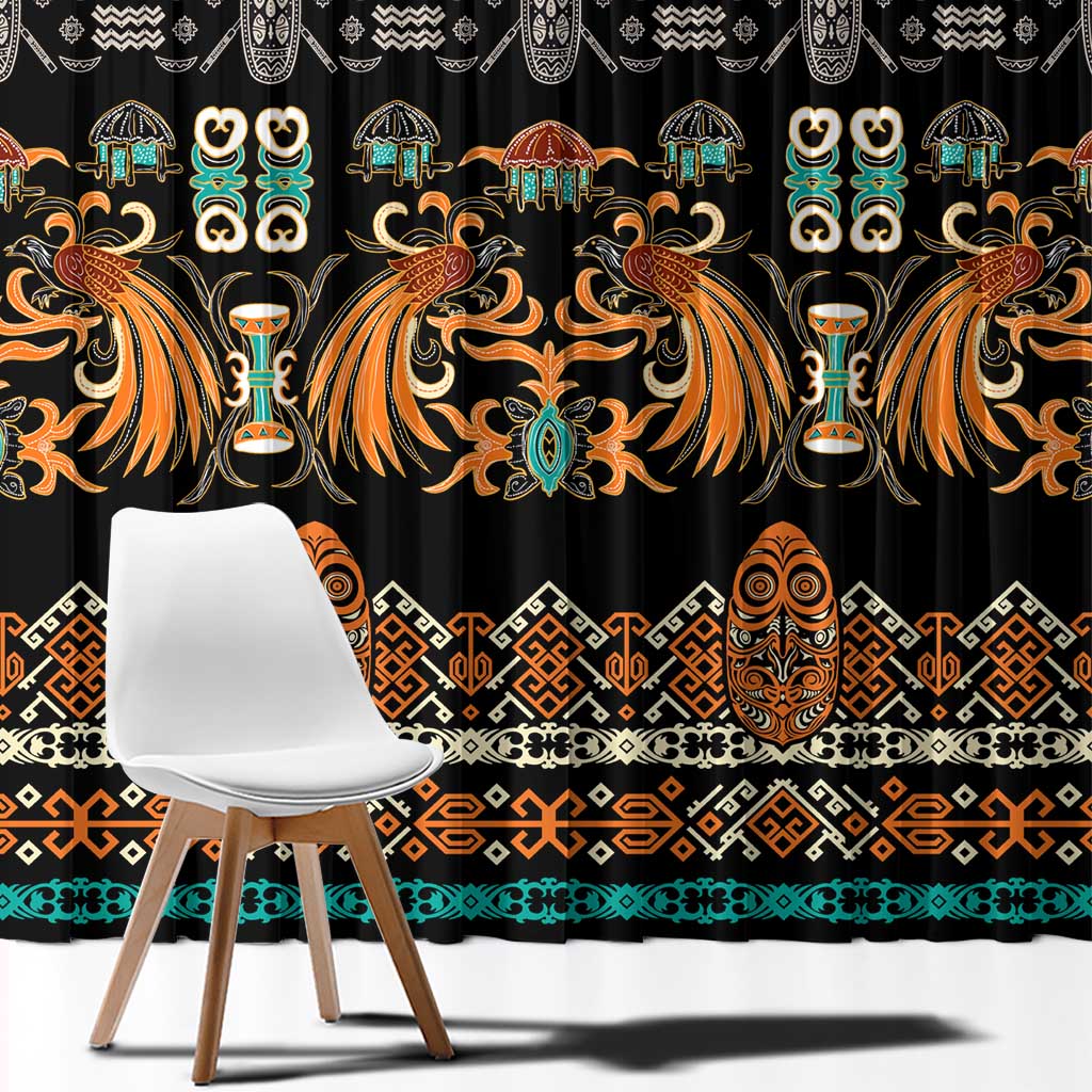 Black Batik Papua-inspired Pattern Window Curtain LT9 - Polynesian Pride