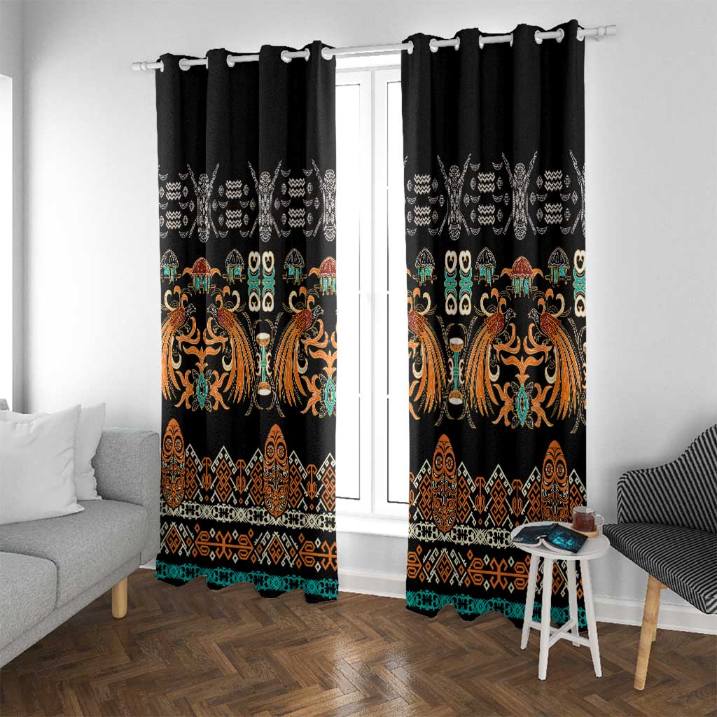 Black Batik Papua-inspired Pattern Window Curtain LT9 With Grommets Black - Polynesian Pride