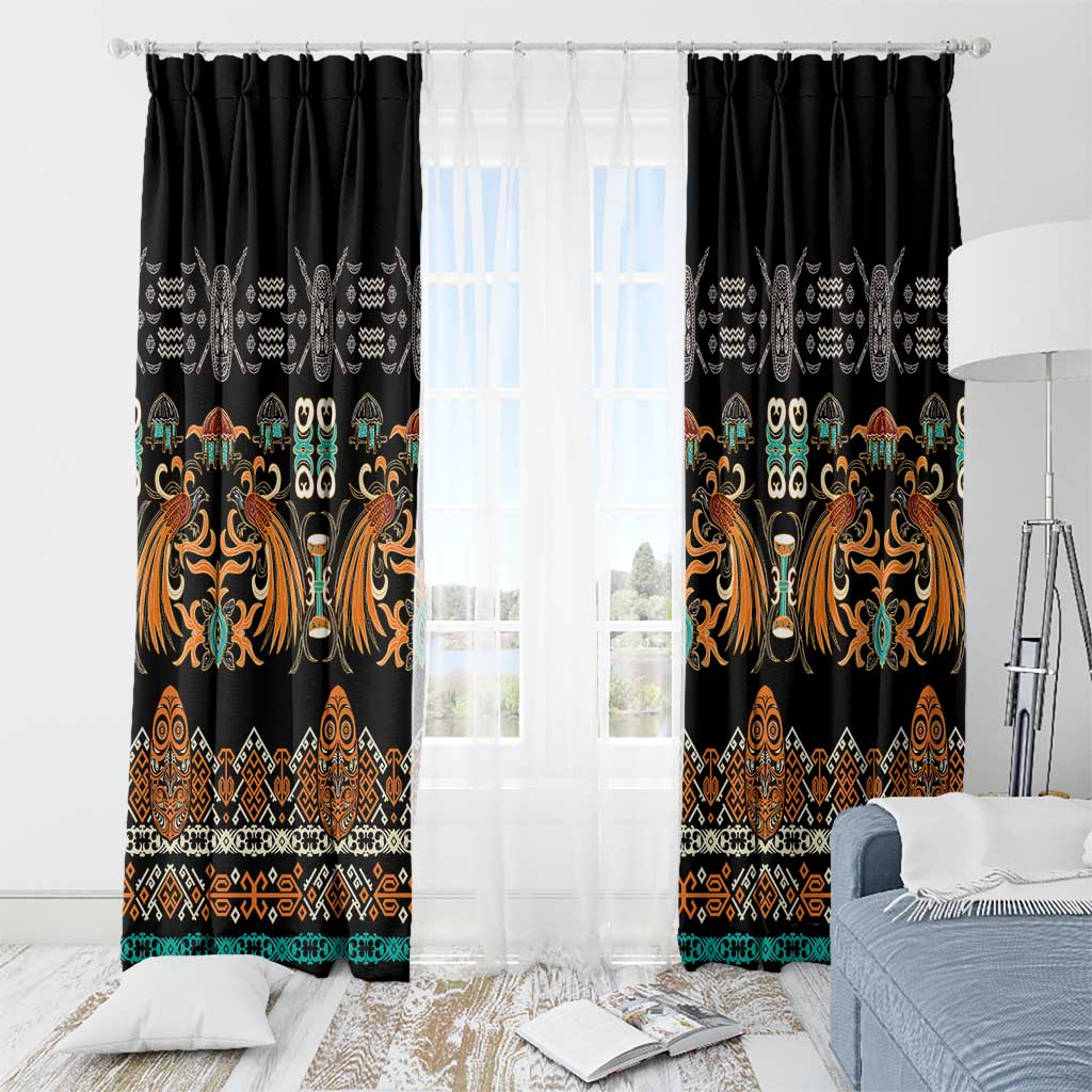 Black Batik Papua-inspired Pattern Window Curtain LT9 - Polynesian Pride