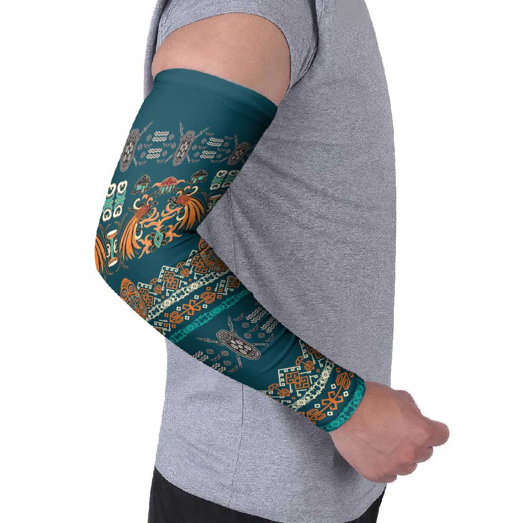 Dark Cyan Blue Batik Papua-inspired Pattern Arm Sleeves LT9 - Polynesian Pride