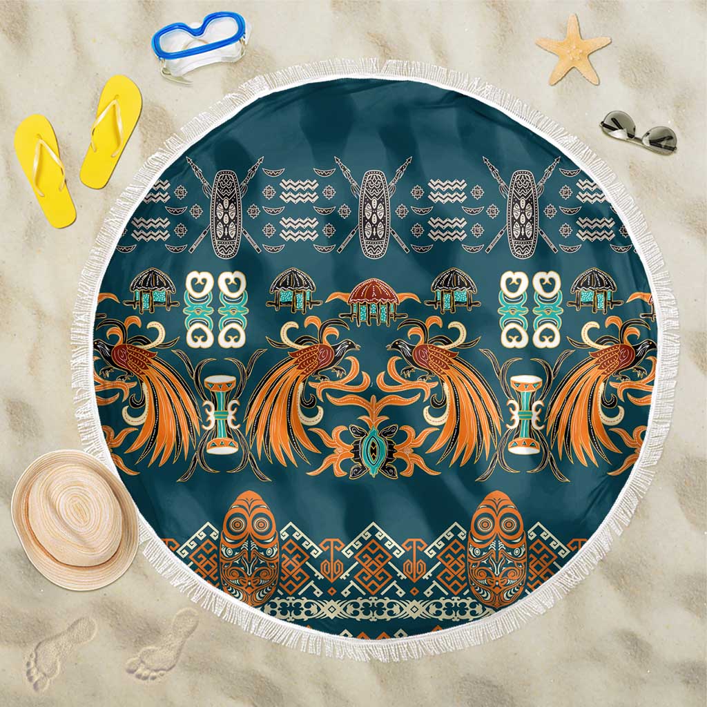 Dark Cyan Blue Batik Papua-inspired Pattern Beach Blanket LT9 One Size 150cm Blue - Polynesian Pride