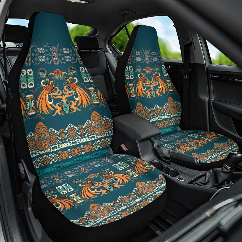 Dark Cyan Blue Batik Papua-inspired Pattern Car Seat Cover LT9 One Size Blue - Polynesian Pride