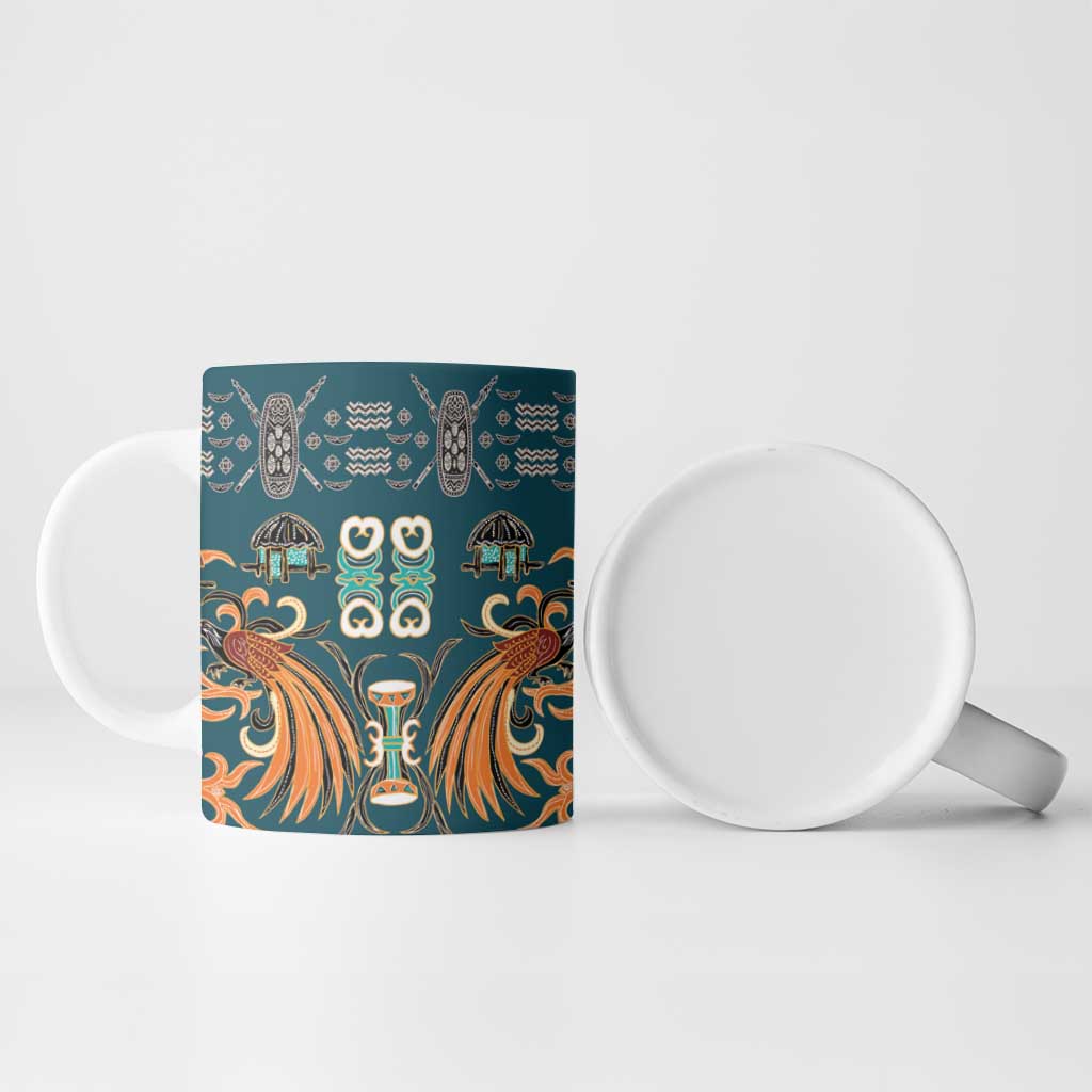 Dark Cyan Blue Batik Papua-inspired Pattern Ceramic Mug LT9 - Polynesian Pride