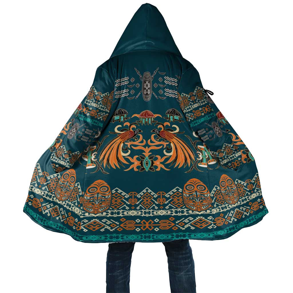 Dark Cyan Blue Batik Papua-inspired Pattern Cloak LT9 Unisex Blue - Polynesian Pride