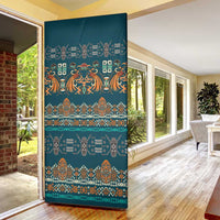 Dark Cyan Blue Batik Papua-inspired Pattern Door Cover LT9 - Polynesian Pride