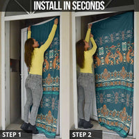 Dark Cyan Blue Batik Papua-inspired Pattern Door Cover LT9 - Polynesian Pride
