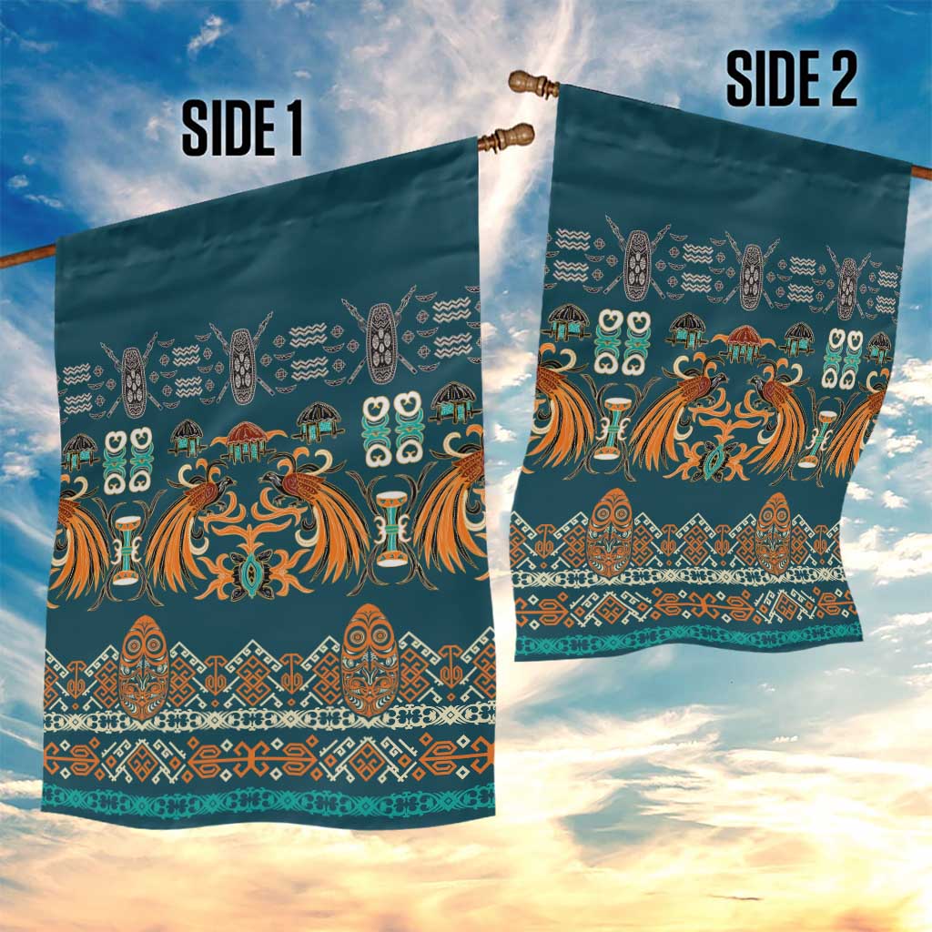 Dark Cyan Blue Batik Papua-inspired Pattern Garden Flag LT9 - Polynesian Pride