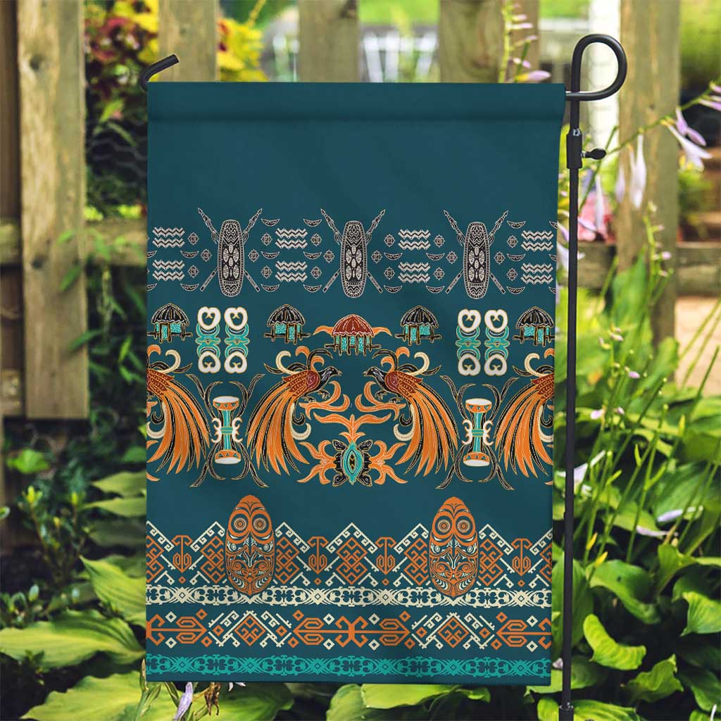 Dark Cyan Blue Batik Papua-inspired Pattern Garden Flag LT9 Garden Flag Blue - Polynesian Pride