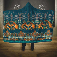 Dark Cyan Blue Batik Papua-inspired Pattern Hooded Blanket LT9 - Polynesian Pride