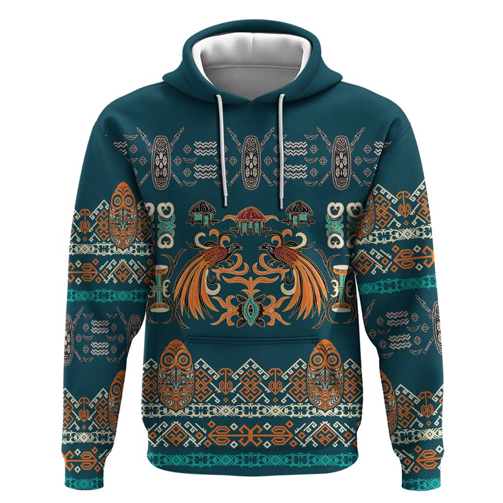 Dark Cyan Blue Batik Papua-inspired Pattern Hoodie LT9 Pullover Hoodie Blue - Polynesian Pride