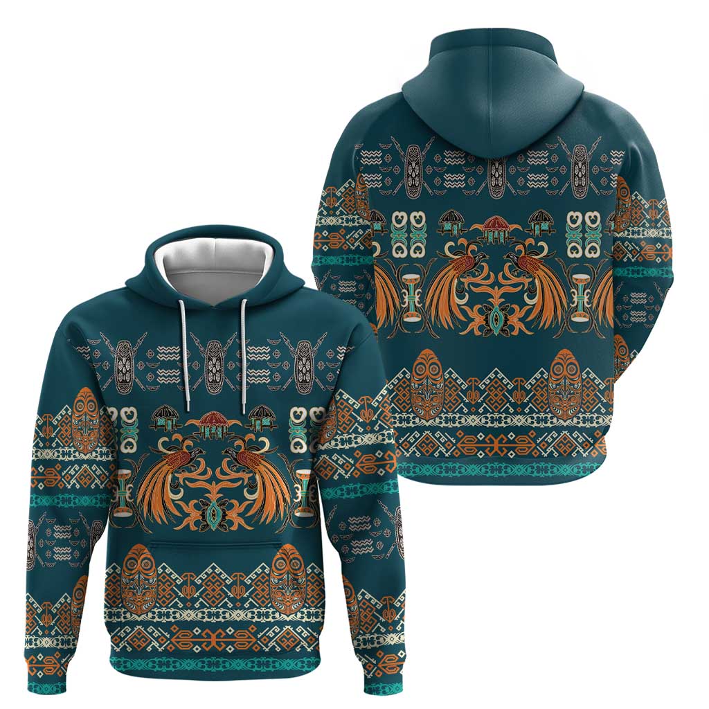 Dark Cyan Blue Batik Papua-inspired Pattern Hoodie LT9 - Polynesian Pride