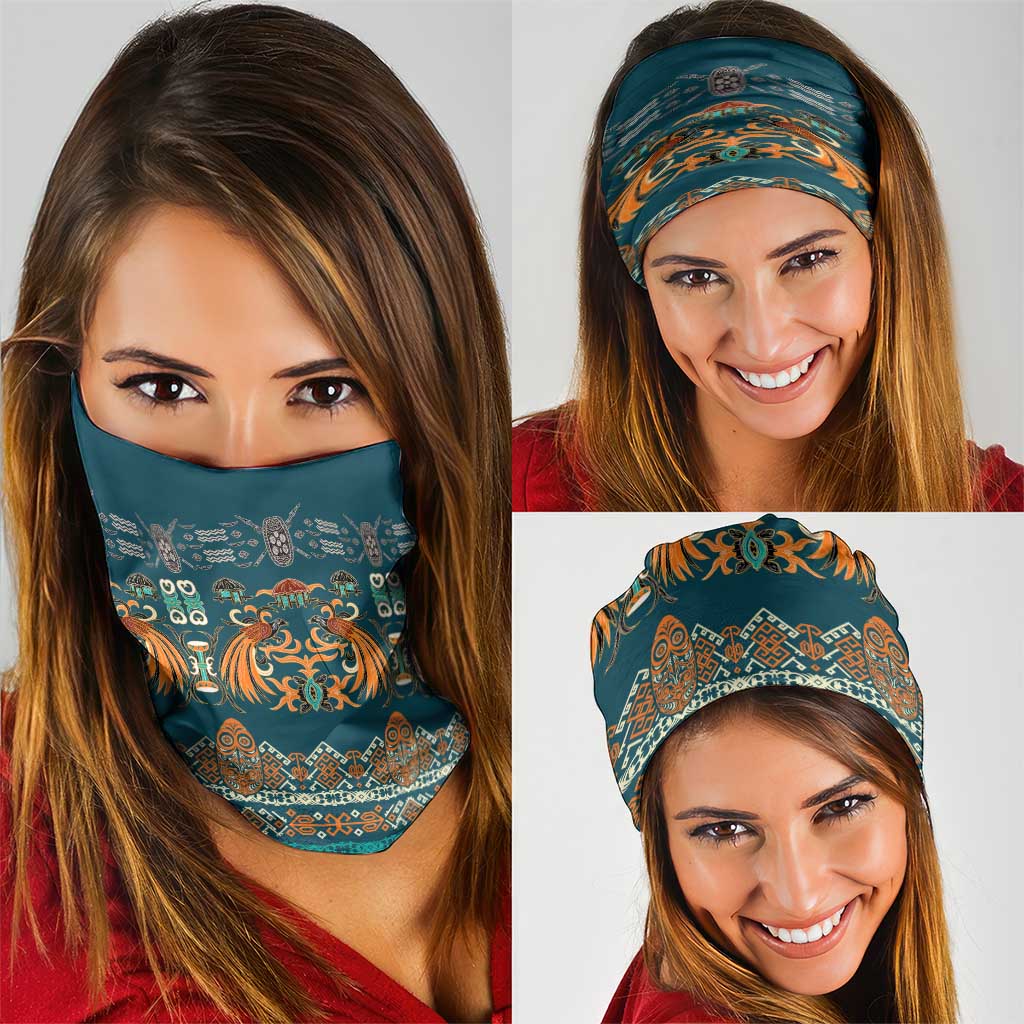 Dark Cyan Blue Batik Papua-inspired Pattern Neck Gaiter LT9 - Polynesian Pride