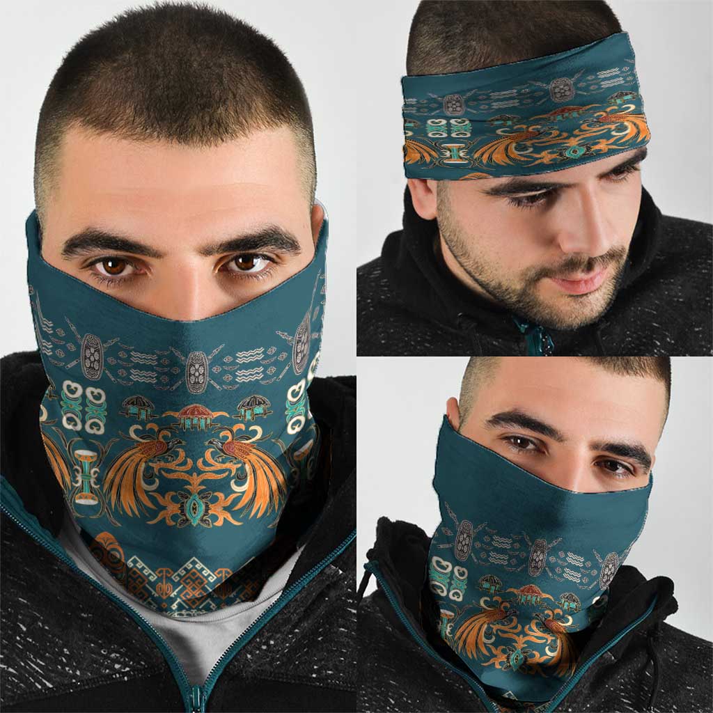 Dark Cyan Blue Batik Papua-inspired Pattern Neck Gaiter LT9 - Polynesian Pride