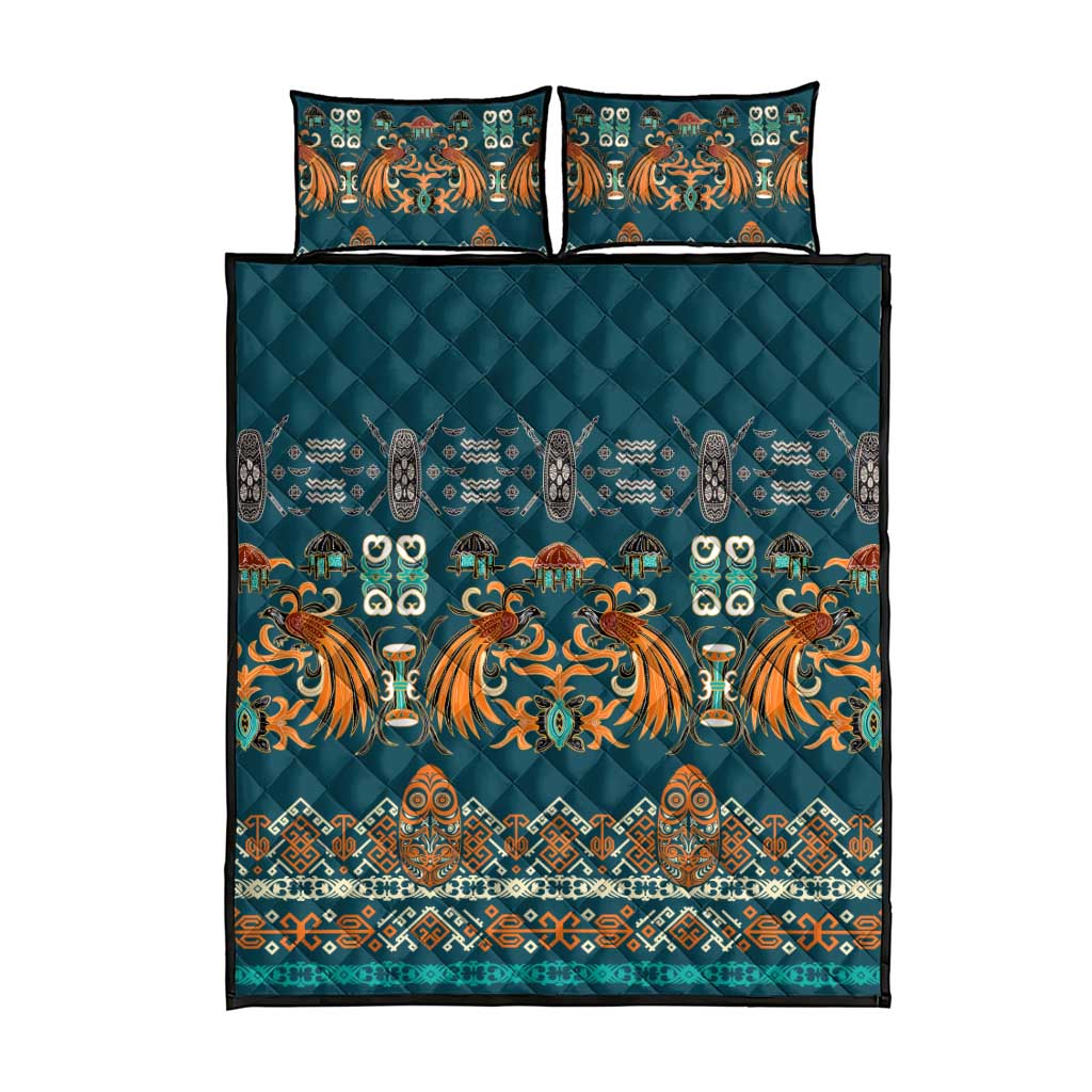 Dark Cyan Blue Batik Papua-inspired Pattern Quilt Bed Set LT9 - Polynesian Pride