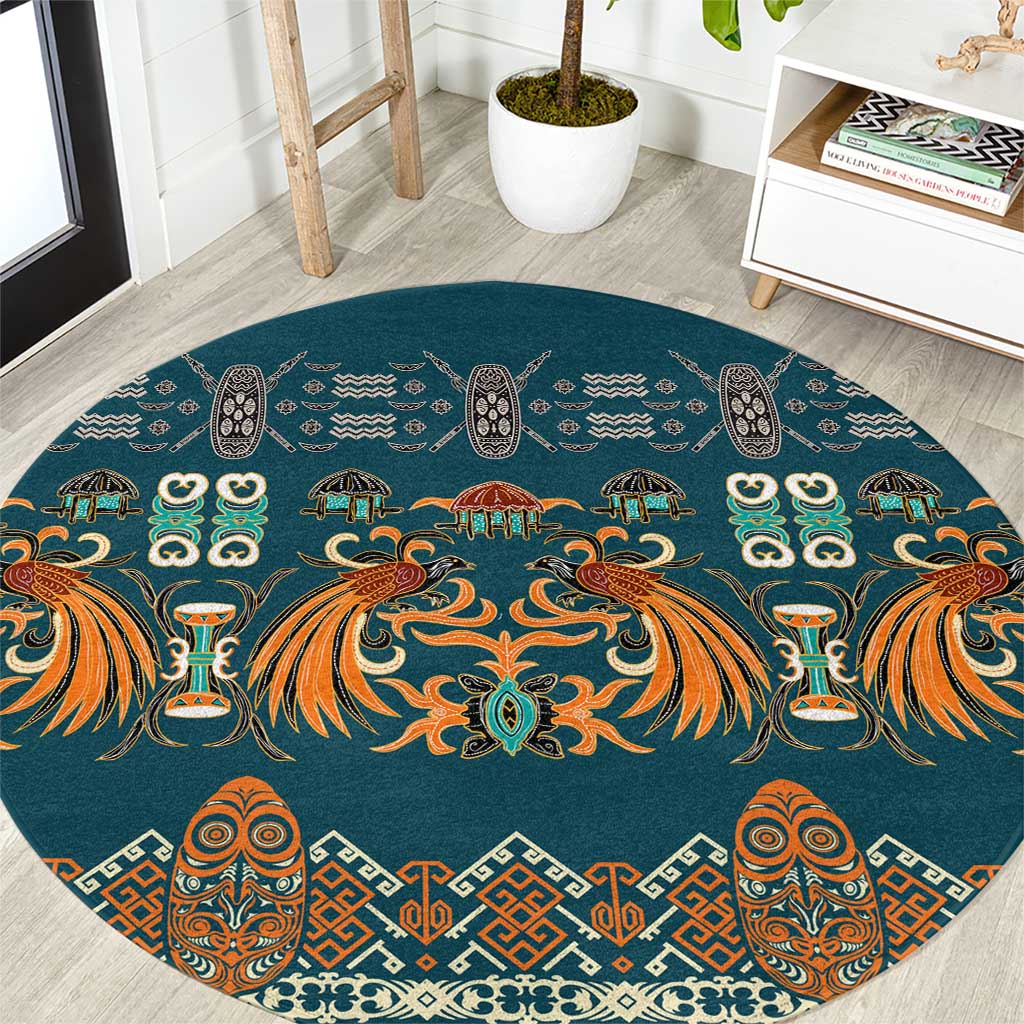 Dark Cyan Blue Batik Papua-inspired Pattern Round Carpet LT9 Blue - Polynesian Pride