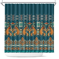 Dark Cyan Blue Batik Papua-inspired Pattern Shower Curtain LT9 Blue - Polynesian Pride