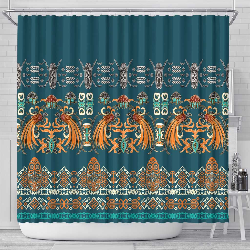 Dark Cyan Blue Batik Papua-inspired Pattern Shower Curtain LT9 - Polynesian Pride