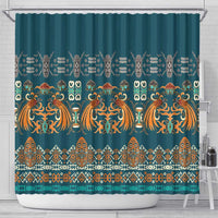 Dark Cyan Blue Batik Papua-inspired Pattern Shower Curtain LT9 - Polynesian Pride