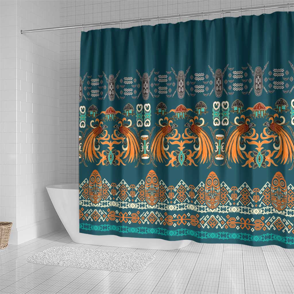 Dark Cyan Blue Batik Papua-inspired Pattern Shower Curtain LT9 - Polynesian Pride