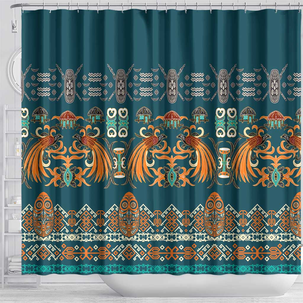 Dark Cyan Blue Batik Papua-inspired Pattern Shower Curtain LT9 - Polynesian Pride