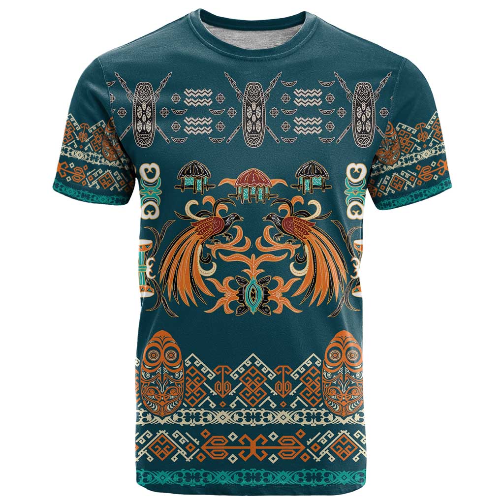 Dark Cyan Blue Batik Papua-inspired Pattern T Shirt LT9 Blue - Polynesian Pride