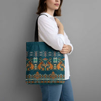 Dark Cyan Blue Batik Papua-inspired Pattern Tote Bag LT9 - Polynesian Pride