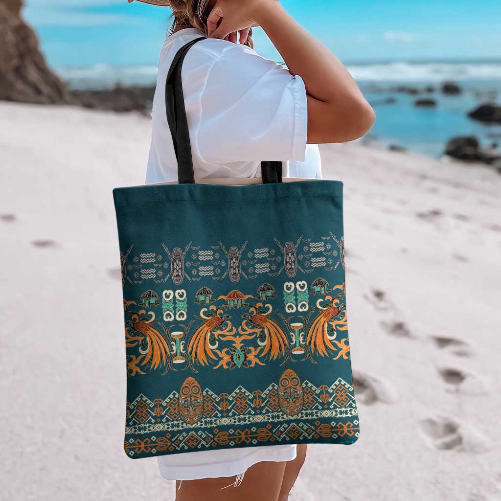 Dark Cyan Blue Batik Papua-inspired Pattern Tote Bag LT9 - Polynesian Pride