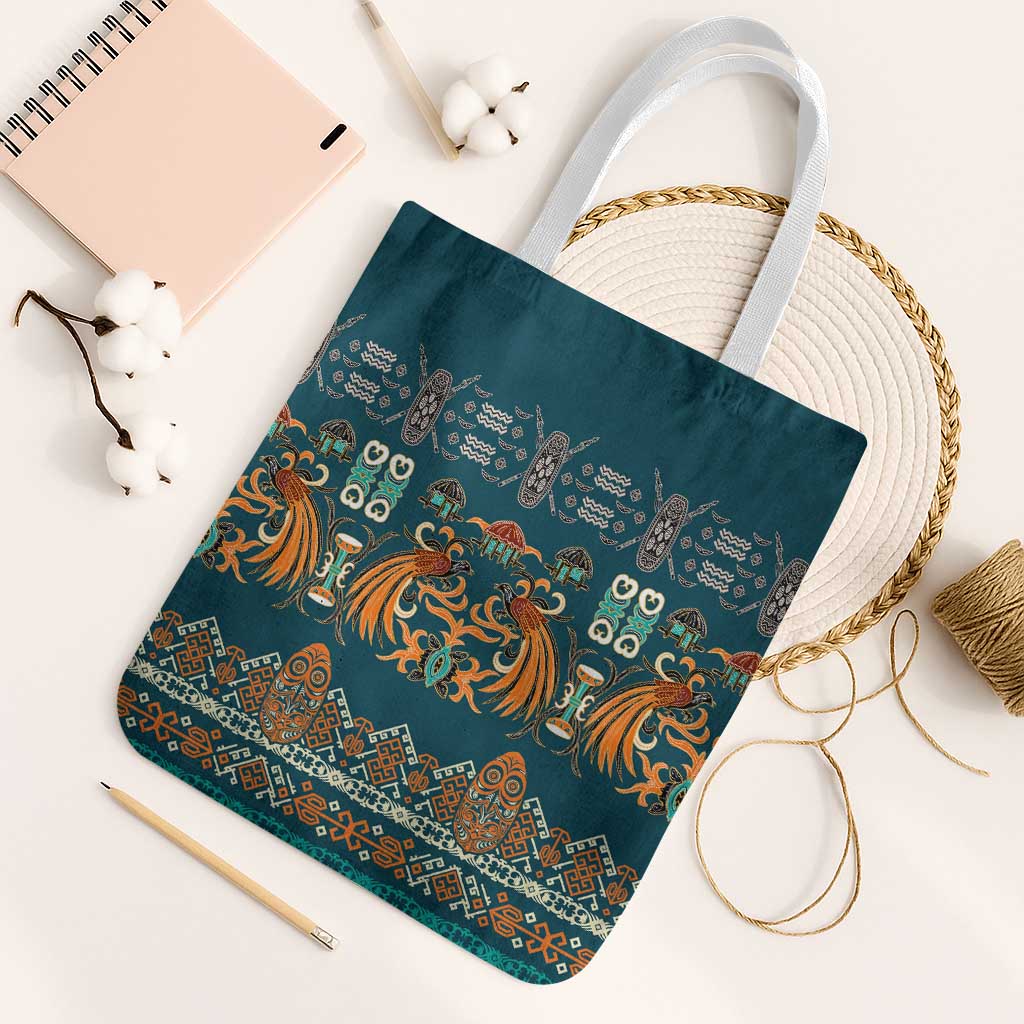 Dark Cyan Blue Batik Papua-inspired Pattern Tote Bag LT9 White Strap One Size Blue - Polynesian Pride