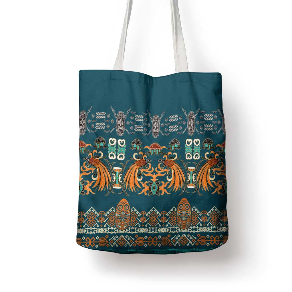 Dark Cyan Blue Batik Papua-inspired Pattern Tote Bag LT9 - Polynesian Pride