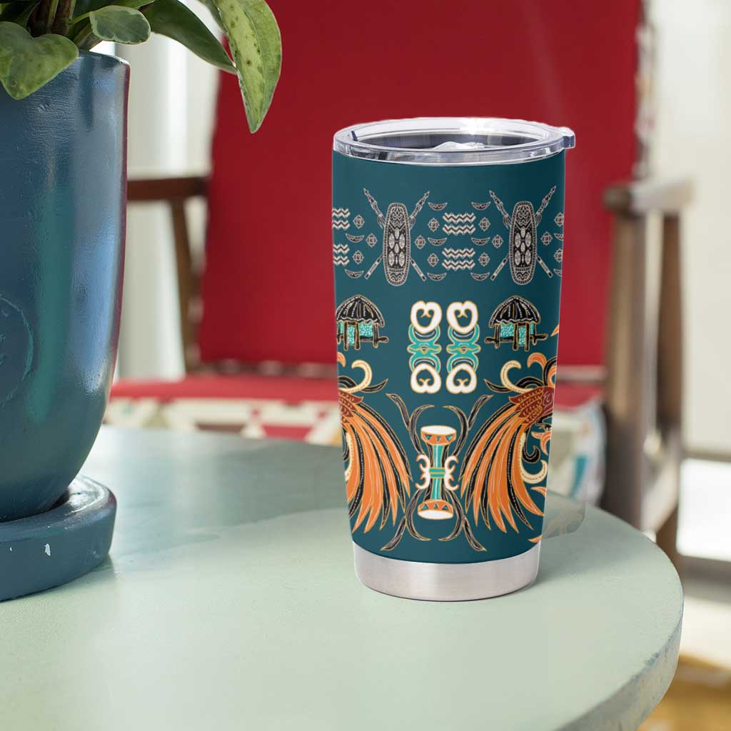 Dark Cyan Blue Batik Papua-inspired Pattern Tumbler Cup LT9 - Polynesian Pride