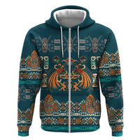 Dark Cyan Blue Batik Papua-inspired Pattern Zip Hoodie LT9 Zip Hoodie Blue - Polynesian Pride