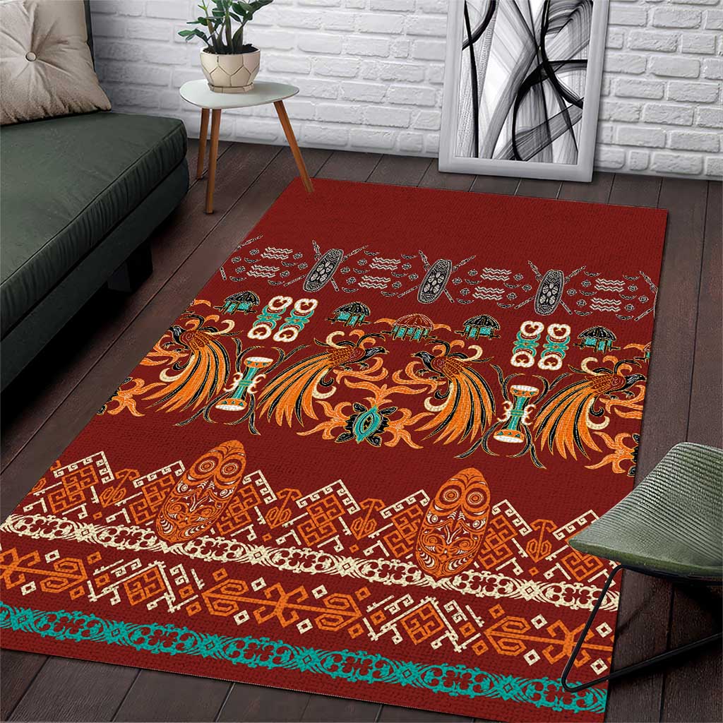 Oxblood Batik Papua-inspired Pattern Area Rug LT9 Red - Polynesian Pride