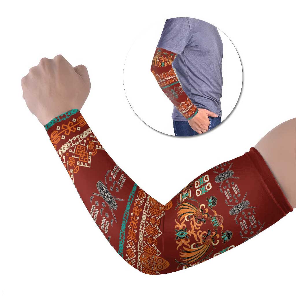 Oxblood Batik Papua-inspired Pattern Arm Sleeves LT9 Set of 2 Red - Polynesian Pride