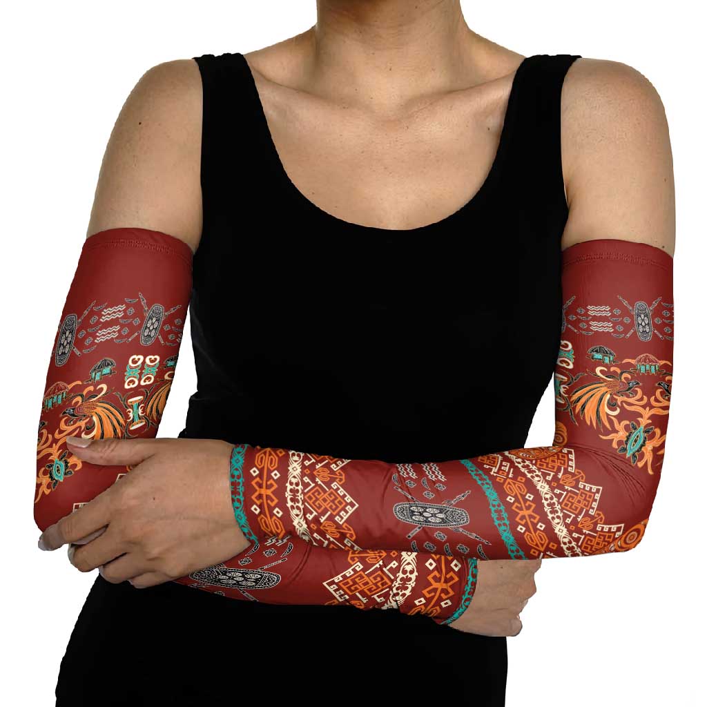 Oxblood Batik Papua-inspired Pattern Arm Sleeves LT9 - Polynesian Pride