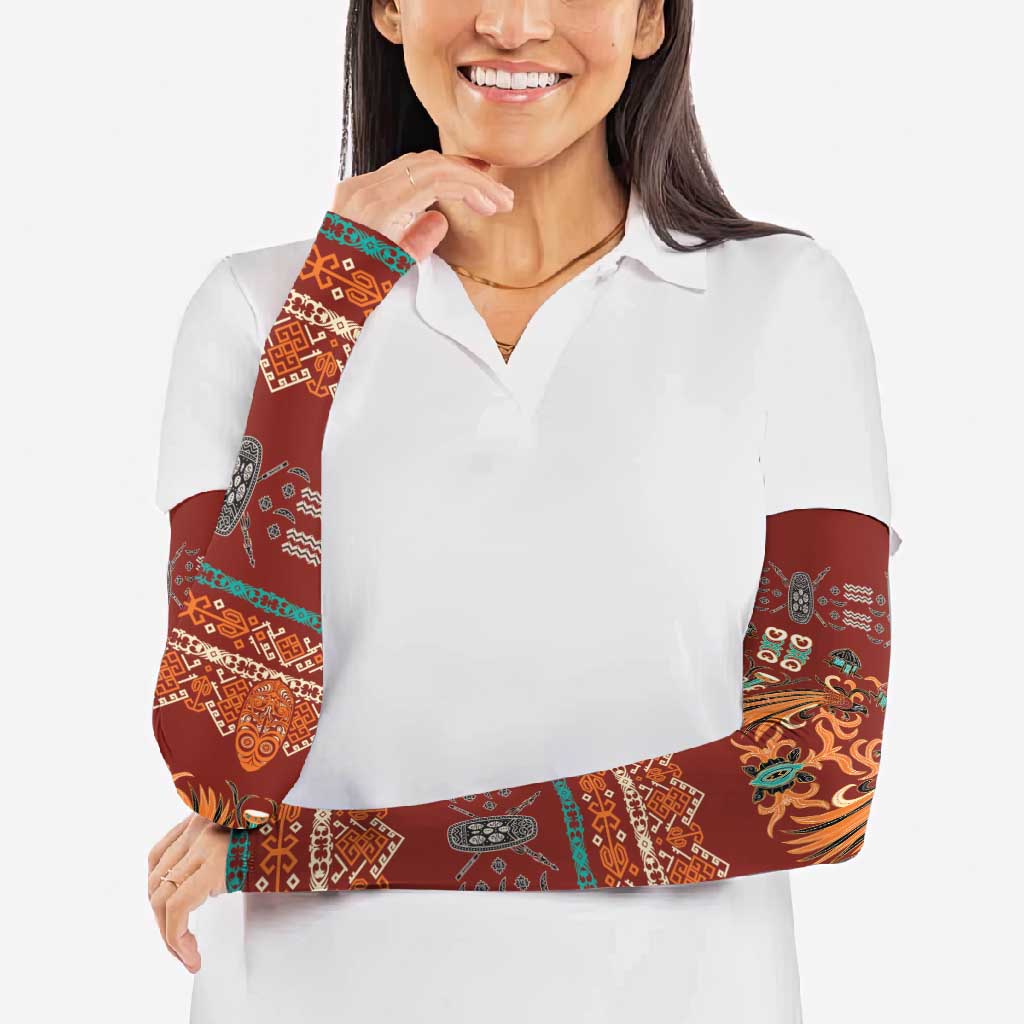 Oxblood Batik Papua-inspired Pattern Arm Sleeves LT9 - Polynesian Pride