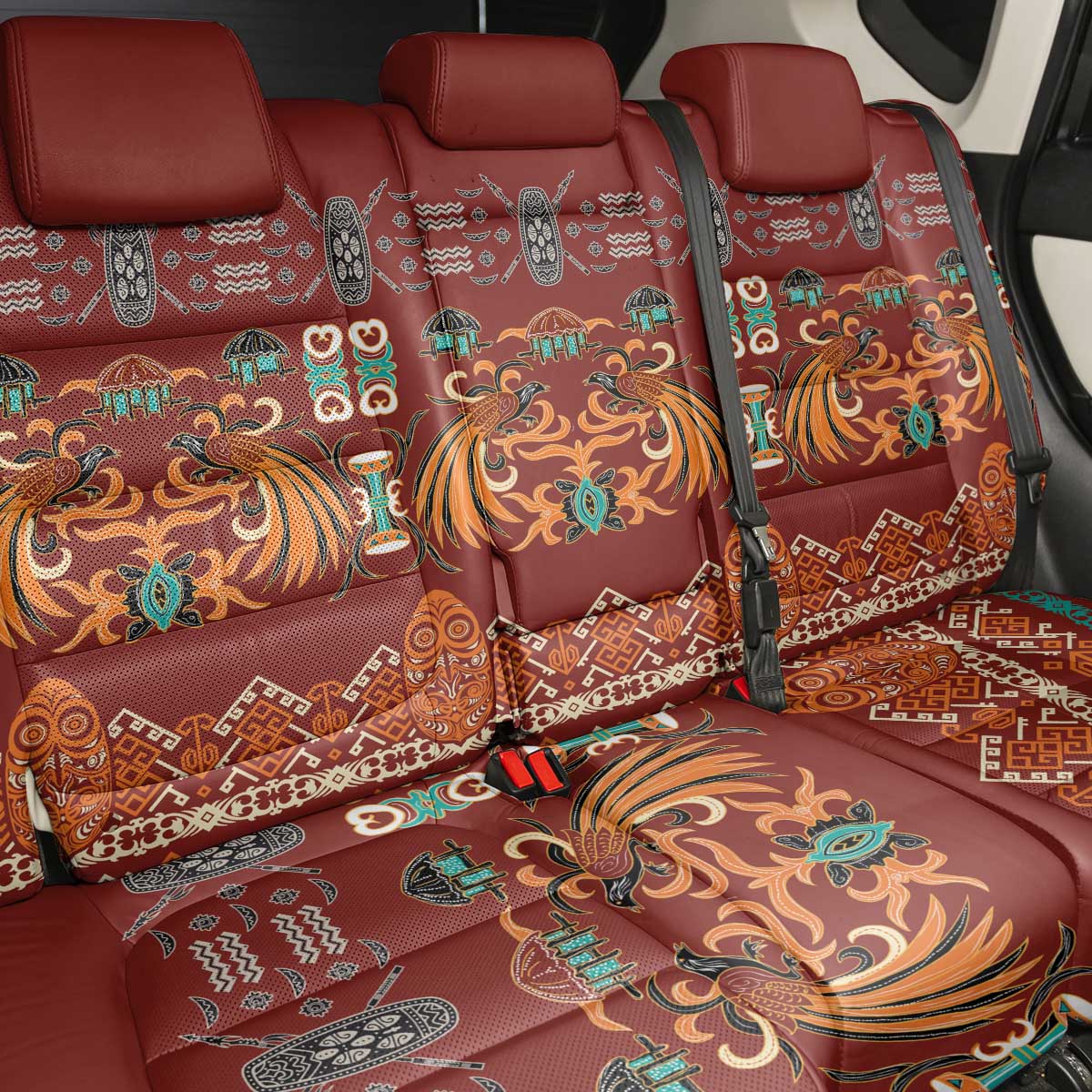 Oxblood Batik Papua-inspired Pattern Back Car Seat Cover LT9 - Polynesian Pride